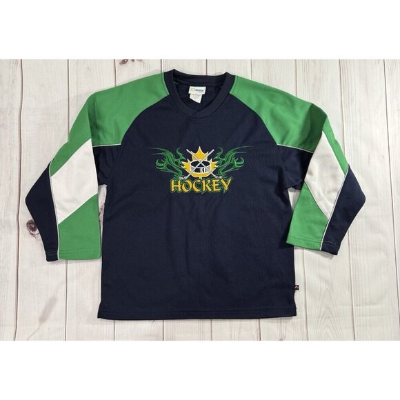 Getaway Other - Hockey Jersey Size S Blue Green Boys Embroidered LIKE NEW Puck Sticks Dragons